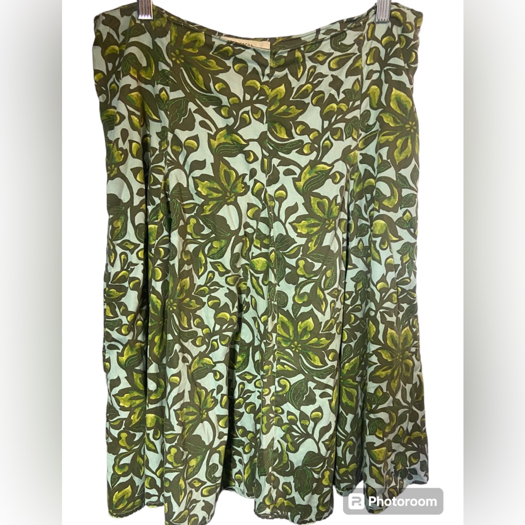 Merona Green White Tropical Skirt Ladies 12 Casual Spring Summer Print